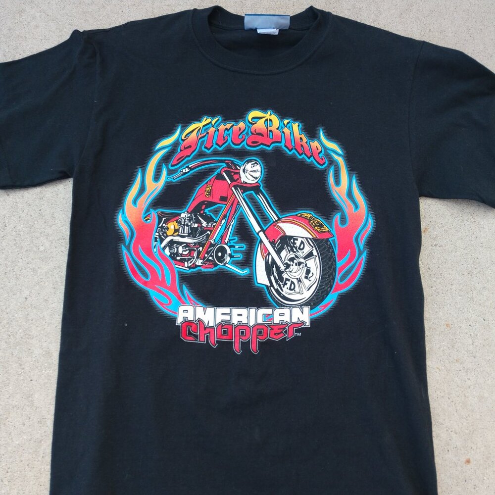 AMERICAN CHOPPER FIRE BIKE GRAPHIC T SHIRT BLACK MOTORCYCLE SIZE SMALL